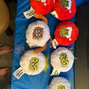 Grinch Plush Ornament Balls - Red & White Holiday Set
